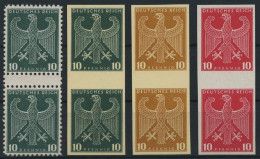 Dt. Reich ZS P , 1924/6, Essays Von S. V. Weech: 10 Pf. Reichsadler In Dunkelgrün (gezähnt Und Ungezähnt), Ocker Und Kar - Ungebraucht