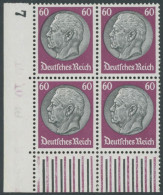 Dt. Reich 493 VB , 1933, 60 Pf. Hindenburg, Wz. 2, Im Linken Unteren Eckrandviererblock, Postfrisch, Pracht, Mi. (1040.- - Nuovi