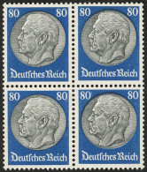 Dt. Reich 494 VB , 1933, 80 Pf. Hindenburg, Wz. 2, Im Viererblock, Postfrisch, Pracht, Mi. 120.- - Autres & Non Classés