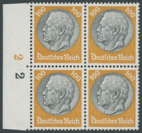 Dt. Reich 495 VB , 1933, 100 Pf. Hindenburg, Wz. 2, Im Linken Randviererblock, Postfrisch, Pracht, Mi. (720.-) - Nuovi