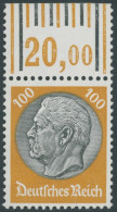 Dt. Reich 495WOR , 1933, 100 Pf. Hindenburg, Wz. 2, Walzendruck, Oberrandstück, Postfrisch, Pracht, Mi. 360.- - Ungebraucht