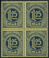 DIENSTMARKEN D 31x VB , 1920, 1.25 M. Preußischblau, Friedenspapier, Im Viererblock, Pracht, Gepr. Infla, Mi. 100.- - Servizio