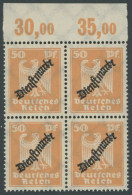 DIENSTMARKEN D 111POR VB , 1924, 50 Pf. Lebhaftorange, Plattendruck, Im Viererblock Vom Oberrand, Postfrisch, Pracht, Mi - Oficial