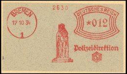 DIENSTMARKEN D BrfStk, 1934, Freistempler Der Polizeistation Bremen Mit Roland Und P-Stern, Pracht - Dienstmarken