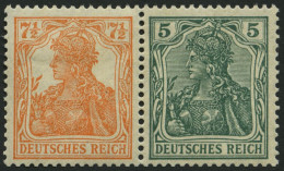 ZUSAMMENDRUCKE W 6ab , 1918, Germania 71/2 + 5, Falzreste, Pracht, Kurzbefund Bauer, Mi. 180.- - Se-Tenant