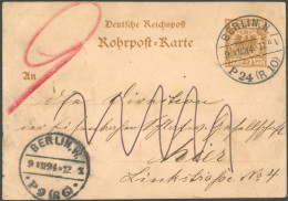 GANZSACHEN RP 8 BRIEF, 1894, 25 Pf. Rohrpostkarte, Rückseitiger Blauer R3 EISENB. SCHLAFWG. GES., Pracht - Sonstige & Ohne Zuordnung