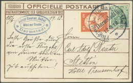 ZEPPELINPOST 10DA BRIEF, 1912, 10 Pf. Flp. Am Rhein Und Main Mit 5 Pf. Zusatzfrankatur Auf Offizieller Postkarte Großher - Airmail & Zeppelin