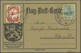 ZEPPELINPOST 11DA BRIEF, 1912, 20 Pf. Flp. Am Rhein Und Main Mit 5 Pf. Zusatzfrankatur Auf Flugpostkarte, Sonderstempel  - Luchtpost & Zeppelin