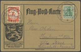 ZEPPELINPOST 11FR BRIEF, 1912, 20 Pf. Flp. Am Rhein Und Main Mit 5 Pf. Zusatzfrankatur Auf Flugpostkarte, Sonderstempel  - Correo Aéreo & Zeppelin