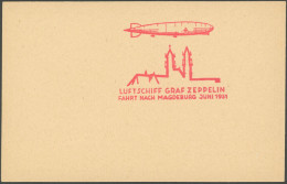 ZEPPELINPOST 109 BRIEF, 1931, Magdeburgfahrt, Sonderbestätigungsstempel In Rot Auf Blanko-Karte, Pracht - Poste Aérienne & Zeppelin