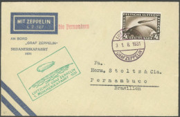 ZEPPELINPOST 124Bb BRIEF, 1931, 1. Südamerikafahrt, Bis Pernambuco, Bordpost, Prachtbrief - Luft- Und Zeppelinpost