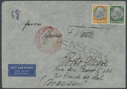 ZEPPELINPOST 376B BRIEF, 1936, 13. Südamerikafahrt, Auflieferung Frankfurt, Mit Zensur-L2 RIO GRANDE DO SUL, Feinst - Luchtpost & Zeppelin