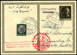 ZEPPELINPOST 464 BRIEF, 1939, Fahrt Nach Königsberg, Mit Ausfallstempel, Ganzsache P 278/02, Mit Zusatzfrankatur, Pracht - Luft- Und Zeppelinpost