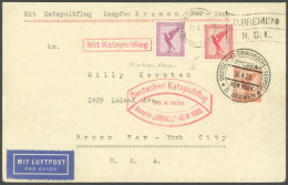 KATAPULTPOST 10b BRIEF, 29.4.1930, Bremen - New York, Seepostaufgabe, U.a. Mi.Nr. 379 Mit Plattenfehler, Brief Rückseiti - Luft- Und Zeppelinpost