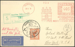 KATAPULTPOST 68a BRIEF, 4.9.1931, Bremen - New York, Mophila-Aufgabe Drucksache, Prachtkarte - Correo Aéreo & Zeppelin