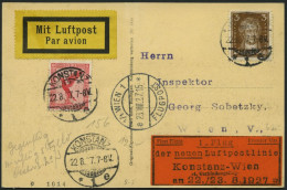 ERST-UND ERÖFFNUNGSFLÜGE 27.45.03 BRIEF, 22.8.1927, Konstanz-Wien, Prachtkarte - Zeppelines