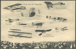 ALTE ANSICHTSKARTEN 1909, Gruß Von Der Flugwoche, Berlin-Johannisthal, Ansichtskarte Mit 9 Verschiedenen Flugzeugen Teil - Otros & Sin Clasificación