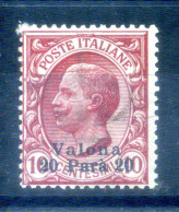 1909-11 LEVANTE Valona N.2 20pa. Su 10 Centesimi Rosa * - Uffici D'Europa E D'Asia