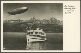 ALTE ANSICHTSKARTEN 1937, LZ 129 (Hindenburg) über Motorschiff Baden Auf Dem Bodensee, Mit Graf Zeppelin-Besichtigungsst - Sonstige & Ohne Zuordnung