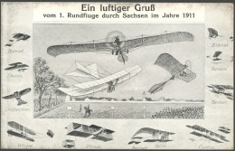 ALTE ANSICHTSKARTEN 1911, Ein Luftiger Gruß Vom 1. Rundflug Durch Sachsen, Ungebraucht, Pracht - Andere & Zonder Classificatie