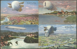 ALTE ANSICHTSKARTEN 1908/09, Zeppelin, 4 Farbige Künstlerkarten Aus Den Serien 920 Und 948, Je 2 Gebraucht Und Ungebrauc - Andere & Zonder Classificatie