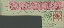 DP CHINA V 37e,46c,50d BrfStk, 1897, Paketkartenabschnitt Mit Fünferstreifen 2 M. Und 5 Und 50 Pf., Stempel SHANGHAI 23. - China (offices)