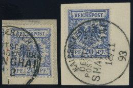 DP CHINA V 48a,d BrfStk, 1891, 20 Pf. Ultramarin Und Violettultramarin, Stempel KDPAG SHANGHAI, 2 Prachtbriefstücke, Gep - China (oficinas)