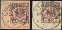 DP CHINA V 50d BrfStk, 1897, 50 Pf. Lebhaftrötlichbraun, Stempel SHANGHAI Und TIENTSIN KDPAG, 2 Postabschnitte, Pracht - Cina (uffici)