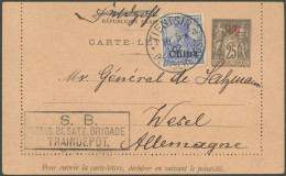 DP CHINA 18 BRIEF, 1902, 20 Pf. Reichspost Auf Kartenbrief (Frankreich Post In China), Stempel TIENTSIN A, Rückseitig Un - Cina (uffici)