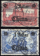 DP CHINA 44IAI,45IAII O, 1906/7, 1/2 D. Auf 1 M. Und 1 D. Auf 2 M., Mit Wz., Friedensdruck, 2 Werte üblich Gezähnt Prach - Chine (bureaux)