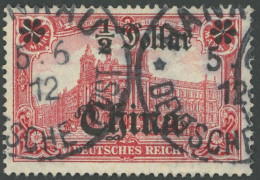 DP CHINA 44IAI O, 1906, 1/2 D. Auf 1 M., Mit Wz., Friedensdruck, Abstand 9 Mm, Stempel HANKAU, Pracht, Mi. (50.-) - China (oficinas)