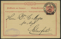 DP TÜRKEI P 2 BRIEF, 1892, 20 PARA Auf 10 Pf., Frageteil, Stempel CONSTANTINOPEL 1 , Prachtkarte Nach Gersfeld - Turkey (offices)