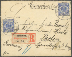 DSWA VS 48d BRIEF, 1897, 20 Pf. Violettultramarin, 2-mal Auf Einschreib-Vorderseite (senkrecht Gefaltet) Von Rehoboth Na - Sud-Ouest Africain Allemand
