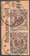 DSWA VS 50d Paar BrfStk, 1896, 50 Pf. Lebhaftrötlichbraun Im Senkrechten Paar Auf Postanweisungs-Abschnitt Mit Stempel W - German South West Africa