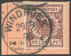 DSWA VS 50d BrfStk, 1898, 50 Pf. Lebhaftrötlichbraun, Stempel WINDHOEK Auf Postabschnitt, Pracht, Gepr. R. Steuer - África Del Sudoeste Alemana