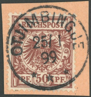 DSWA M 50d BrfStk, 1890, 50 Pf. Lebhaftrötlichbraun, Idealer Zentrischer Stempel OTJIMBINGUE, Postabschnitt, Kabinett - German South West Africa