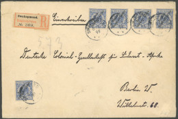 DSWA 4 BRIEF, 1899, 20 Pf. Violettultramarin, 5-mal Auf Leinen-Einschreibbrief Von SWAKOPMUND Nach Berlin, Pracht - German South West Africa