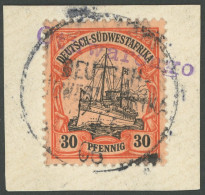 DSWA 16I BrfStk, 1901, 30 Pf., Ohne Wz., Mit Plattenfehler Striche Vor 3 In Der Linken 30, Violetter Wanderstempel OTJIW - Africa Tedesca Del Sud-Ovest