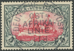 DSWA 23 O, 1901, 5 M. Grünschwarz/bräunlichkarmin, Ohne Wz., Zentrischer Seepoststempel OST AFRIKALINIE P, Feinst, Gepr. - África Del Sudoeste Alemana