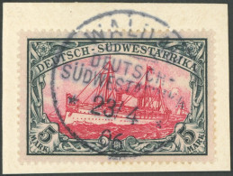 DSWA 23 BrfStk, 1901, 5 M. Grünschwarz/bräunlichkarmin, Ohne Wz., Zentrischer Stempel WALDAU, Prachtbriefstück, Signiert - Africa Tedesca Del Sud-Ovest