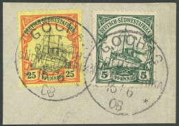 DSWA 15,25 BrfStk, GOCHAS, 16.6.08, Auf Briefstück 5 Und 25 Pf., Pracht, Gepr. Czimmek - German South West Africa