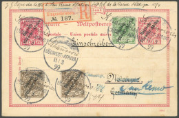 DSWA 1a,2,3 BRIEF, Khanrivier, 11.3.1899, Handschriftlich Auf Wanderstempel I, 6 Abschläge Auf 10 Pf. Ganzsachenkarte (P - Duits-Zuidwest-Afrika