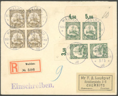 DSWA 24 VB,25 BRIEF, WALDAU, 5.5.08, Auf Einschreibbrief, Mit Viererblock 3 Pf. Und 4-mal 5 Pf. Nach Chemnitz, Pracht - Deutsch-Südwestafrika