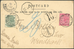 DSWA WINDHOEK, 27.7.1899, Als Ankunftsstempel Auf Ansichtskarte Aus DURBAN/NATAL, Pracht - Deutsch-Südwestafrika