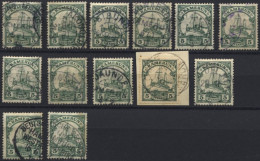 KAMERUN 21I O, 1905, 5 Pf. Grün, Mit Wz., 12 Werte Mit Verschiedenen Mittleren Abstempelungen, Feinst/Pracht - Kameroen