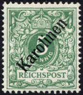 KAROLINEN 2I , 1899, 5 Pf. Diagonaler Aufdruck, Falzreste, Pracht, Gepr. Bothe, Mi. 750.- - Karolinen