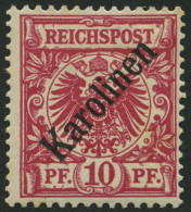 KAROLINEN 3I , 1899, 10 Pf. Diagonaler Aufdruck, Falzreste, Pracht, Gepr. Bothe, Mi. 75.- - Carolines