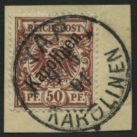 KAROLINEN 6I BrfStk, 1899, 50 Pf. Diagonaler Aufdruck, Stempel YAP, Kabinettbriefstück, Fotoattest Steuer, Mi. (1800.-) - Islas Carolinas