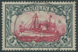 KAROLINEN 19 O, 1900, 5 M. Grünschwarz/dunkelkarmin, Ohne Wz., Stempel YAP, Pracht, Mi. 600.- - Karolinen