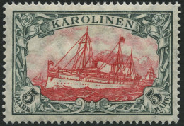 KAROLINEN 22IA , 1915, 5 M. Grünschwarz/dunkelkarmin, Mit Wz., Friedensdruck, Falzrest, Pracht, Gepr. Jäschke-L., Mi. 24 - Isole Caroline